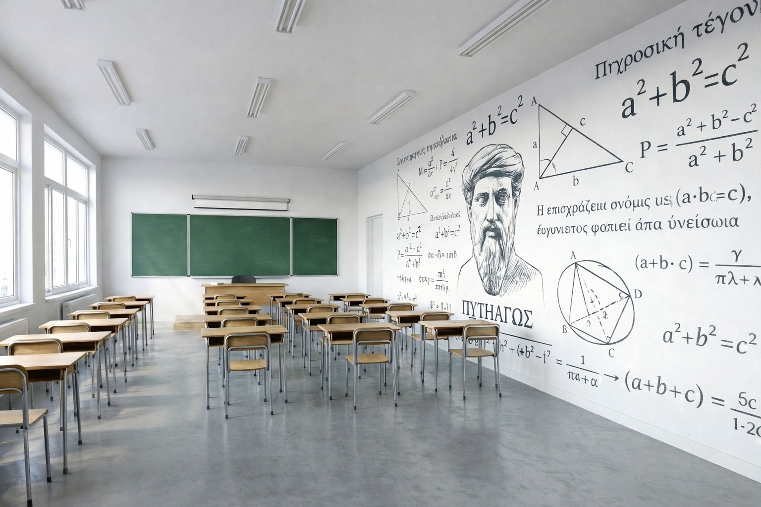 Klasa matematyczna- wizualizacja nadruku na ścianie